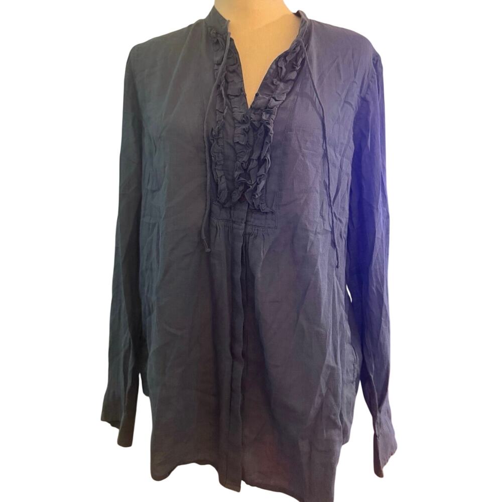 Lauren Jeans Ralph Lauren Women’s Blue Ruffle Front Cotton Blouse Size Large